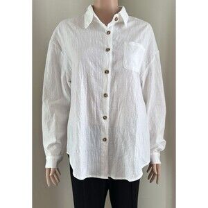 HOTOUCH Womens Linen Button Down Shirt Casual Long Sleeve Cotton Blouse Loose M